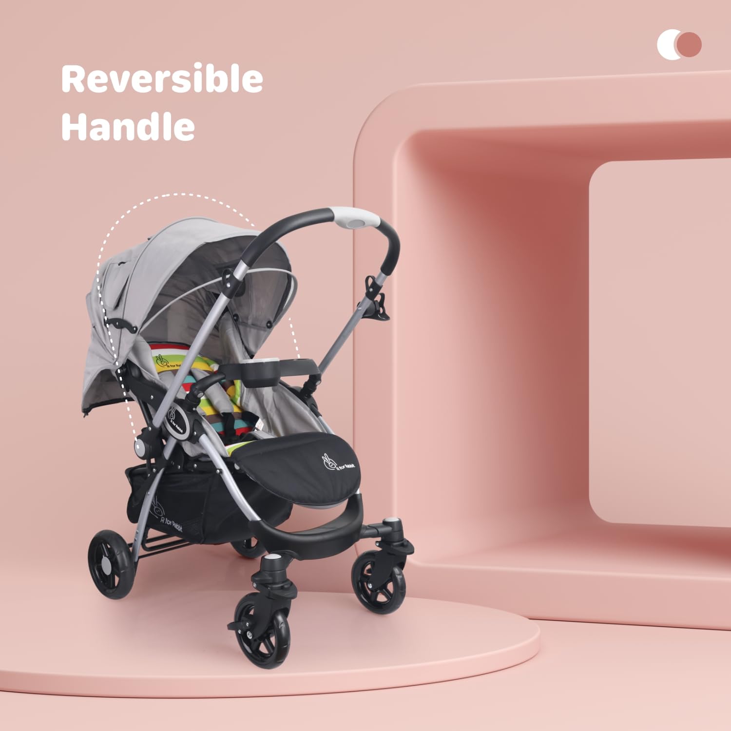 R for Rabbit Baby Travel System with a grey stroller and infant car seat, offering a complete solution for safe and convenient baby and kids transportation, with colorful accents. www.usmile.toys